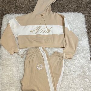 Pink Beige and White Hoodie Set